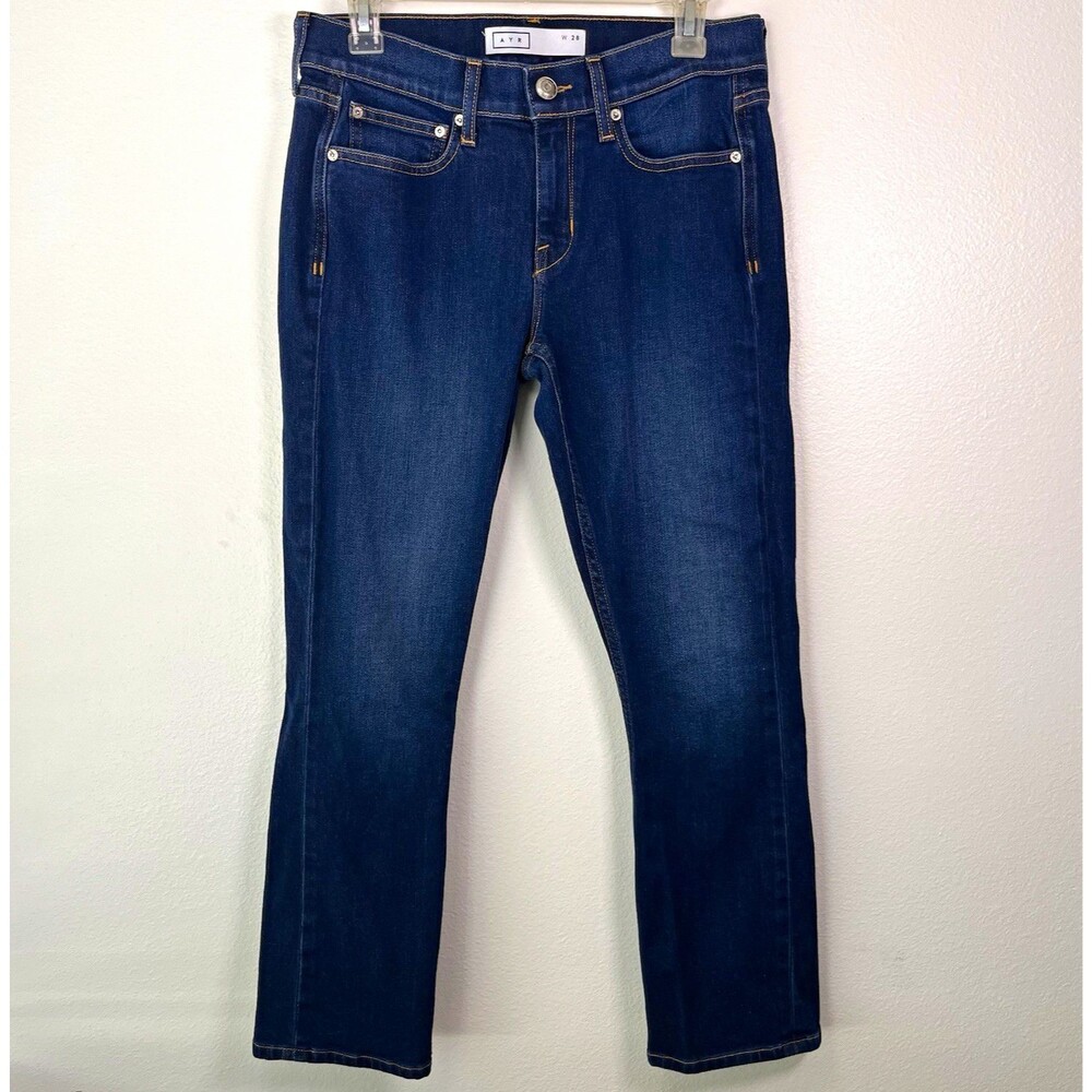 AYR Women's Dark Wash Blue Denim Stretch Slim Straight 5-Pocket Jeans Sz 28